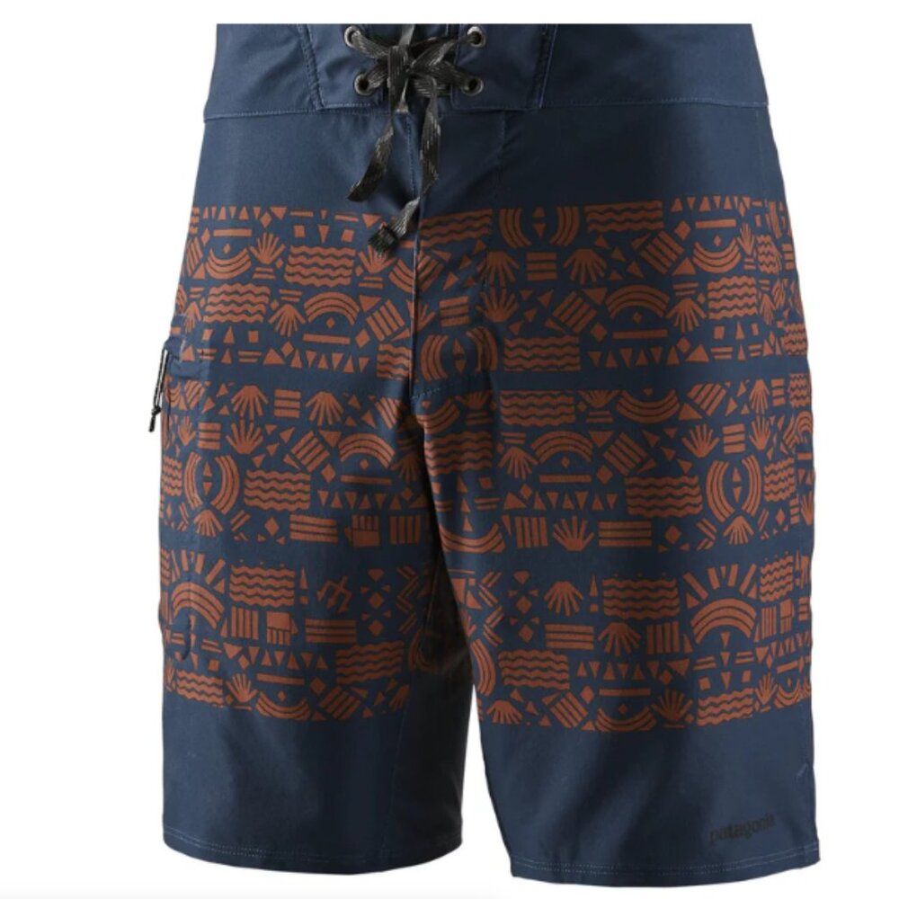 Men's Stretch Planing Boardshorts - 19" Protected Peak Stripes Stone Blue 36